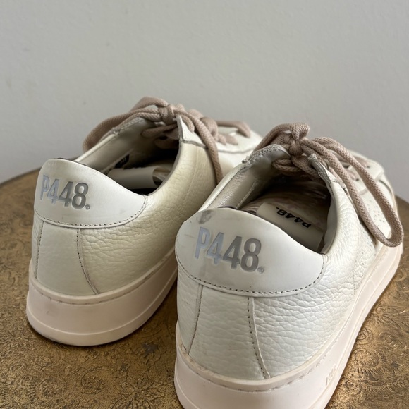 P448 Cream White Leather Sneakers with Light Taupe Laces - Picture 6 of 8